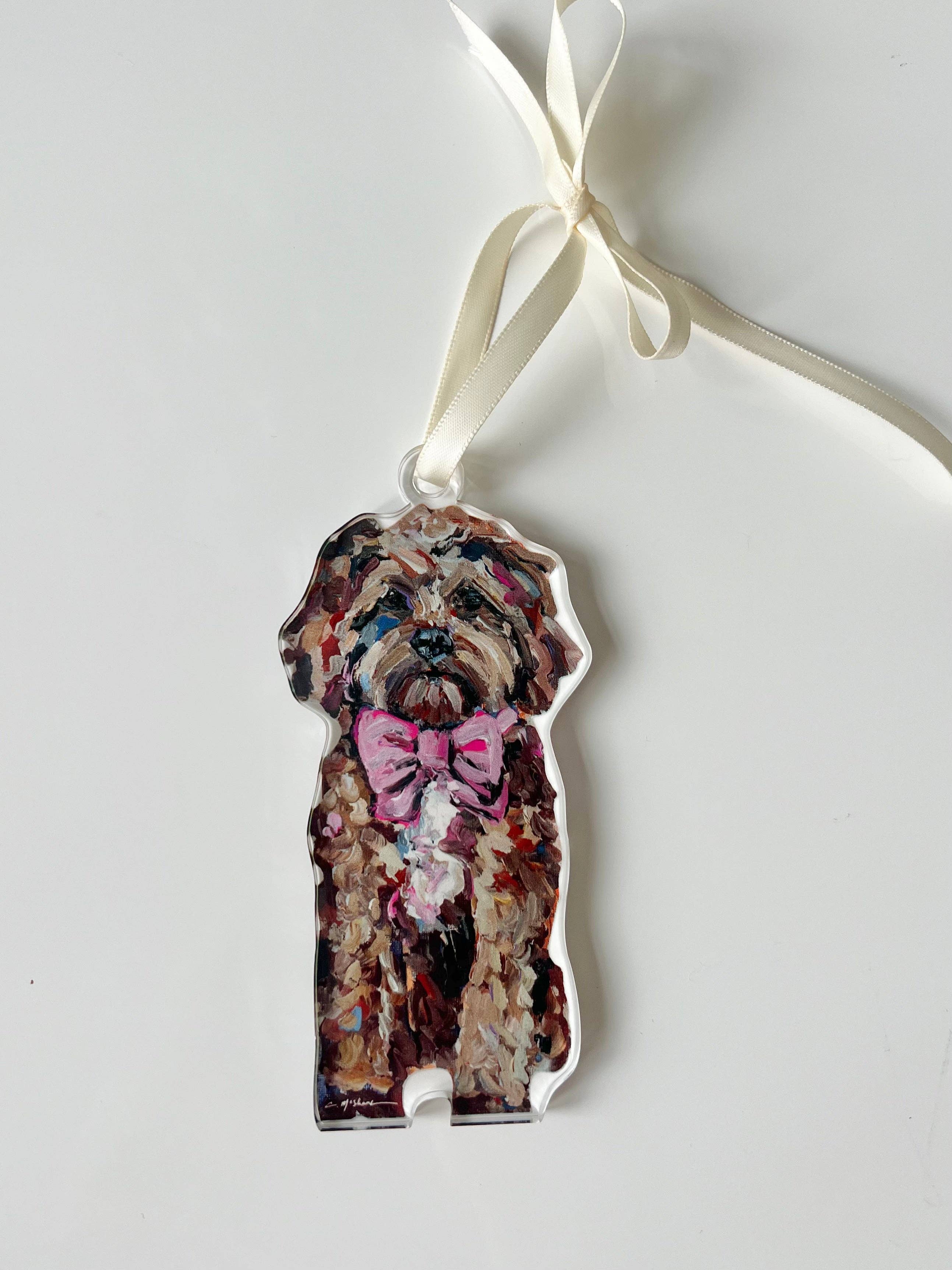 Cavapoo Red with pink bow Ornament