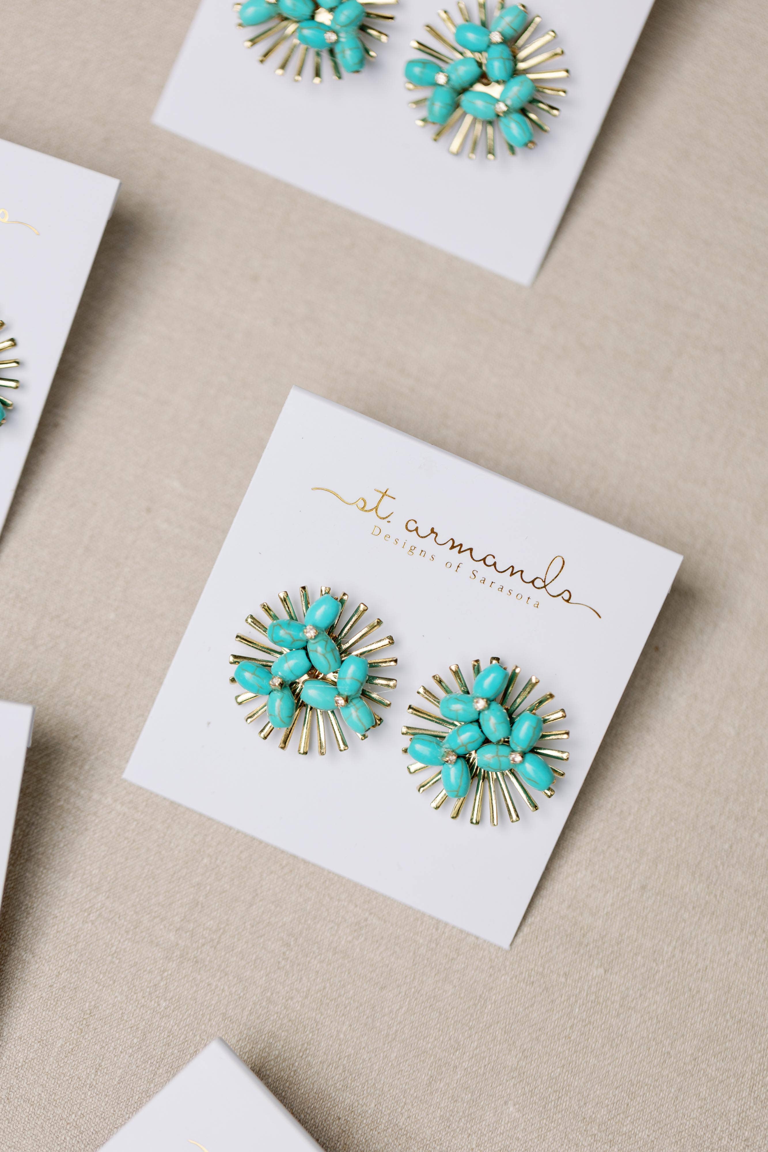 Turquoise Sunburst Statement Stud Earrings