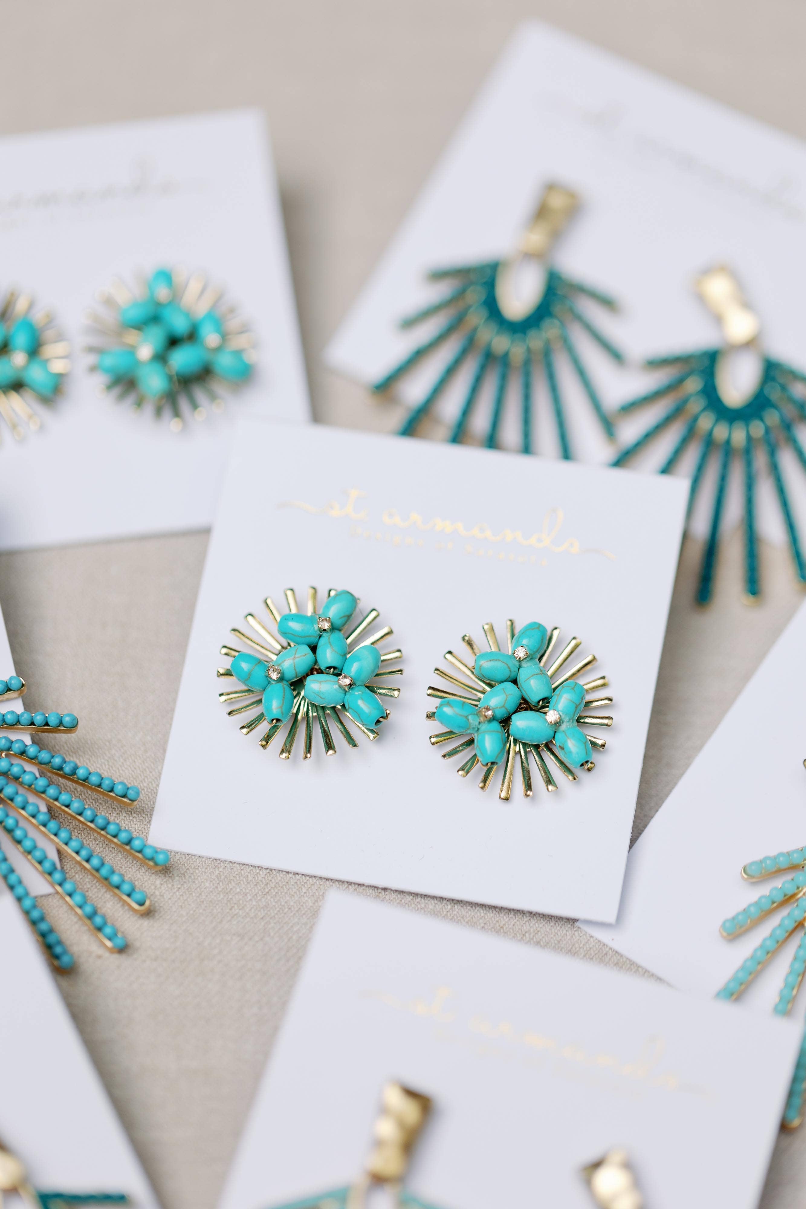 Turquoise Sunburst Statement Stud Earrings