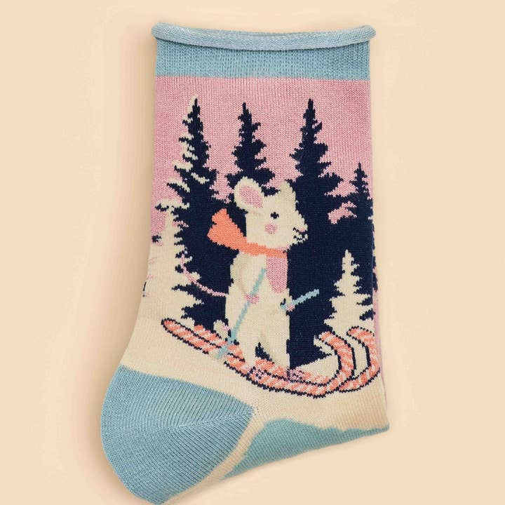 Mouse on Skis Ankle Socks