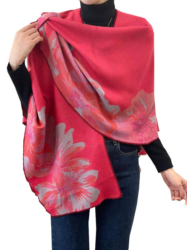 Wrap Pink / Gray Reversible Rose Short–Loop Shawl Collection