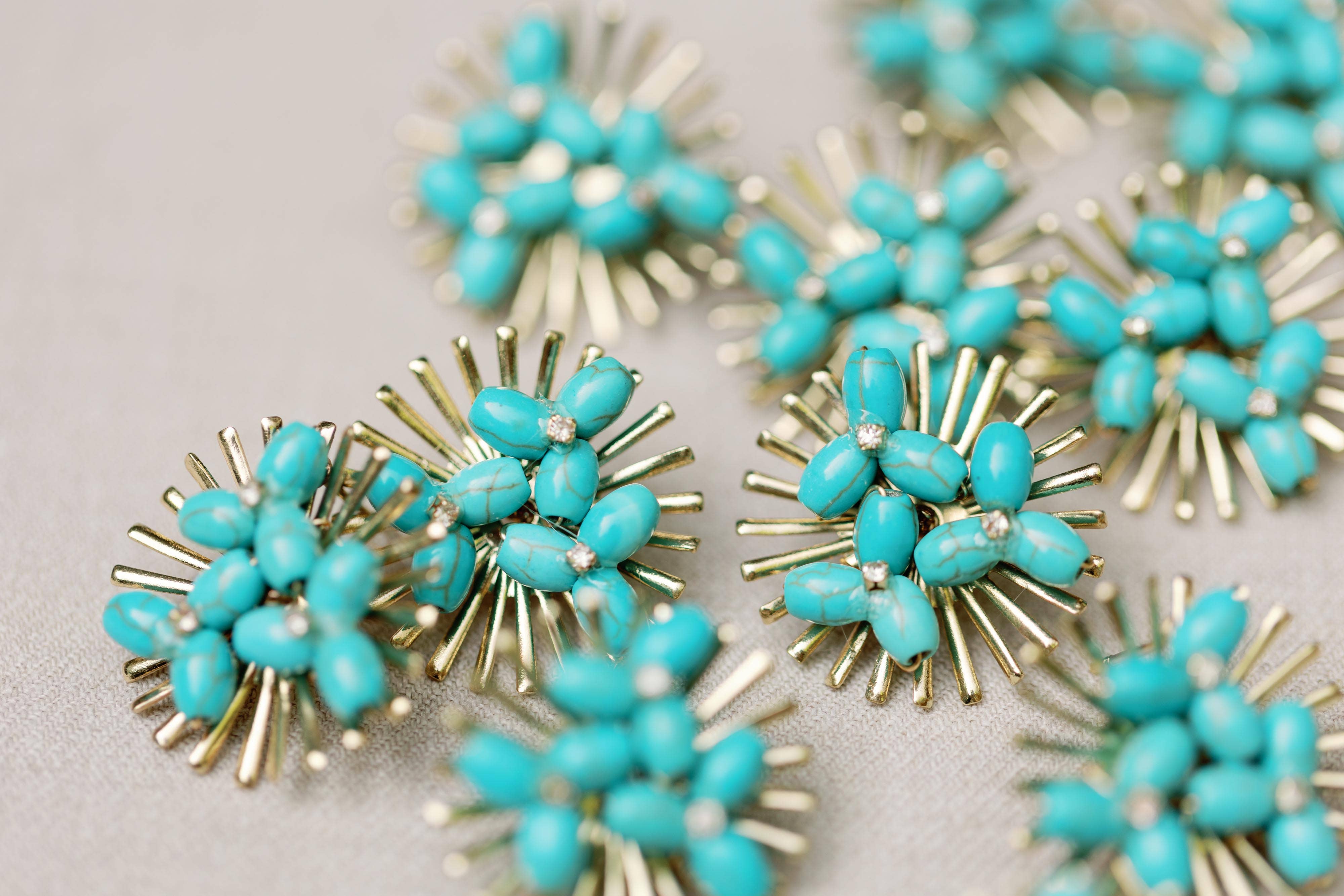 Turquoise Sunburst Statement Stud Earrings