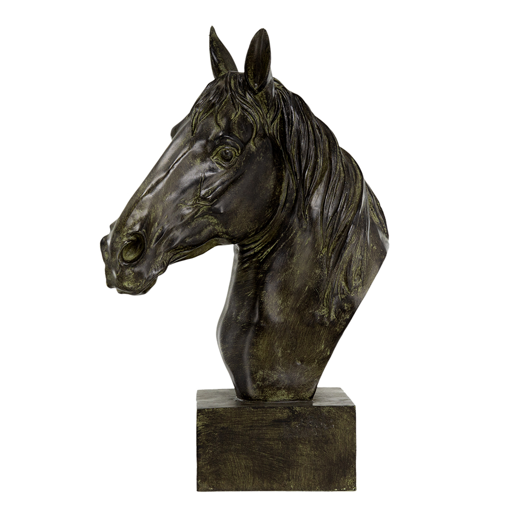 Horse Head Sculpture On Base - 13x6x16"