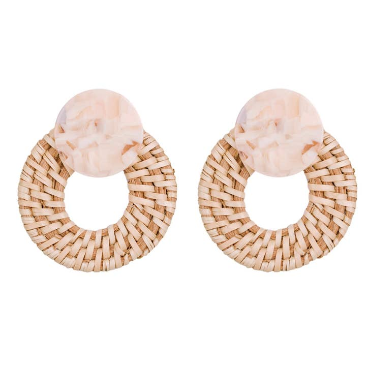 Blonde Rattan Bali Doorknocker Statement Earrings