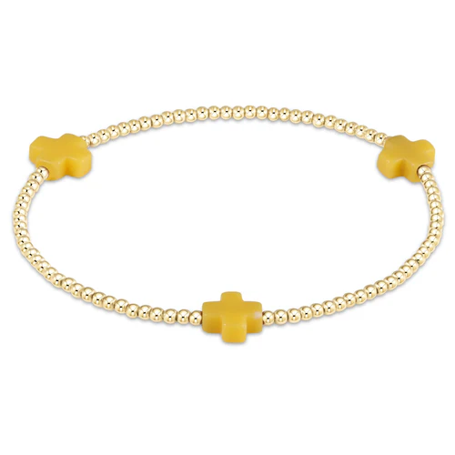 Canary Signature Cross Gold Pattern 2mm Bead Bracelet