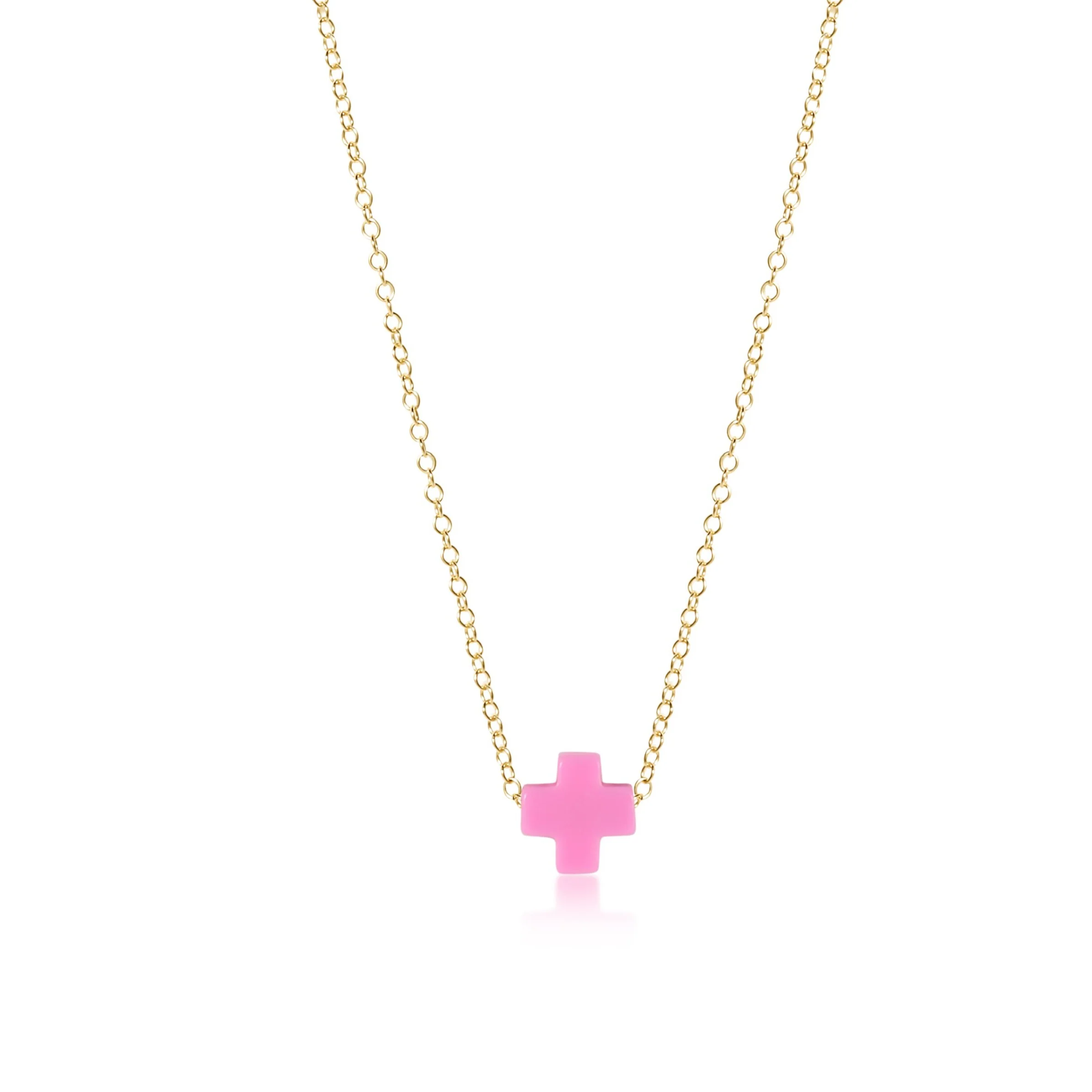 enewton - 16" Gold Necklace with Bright Pink Signature Cross