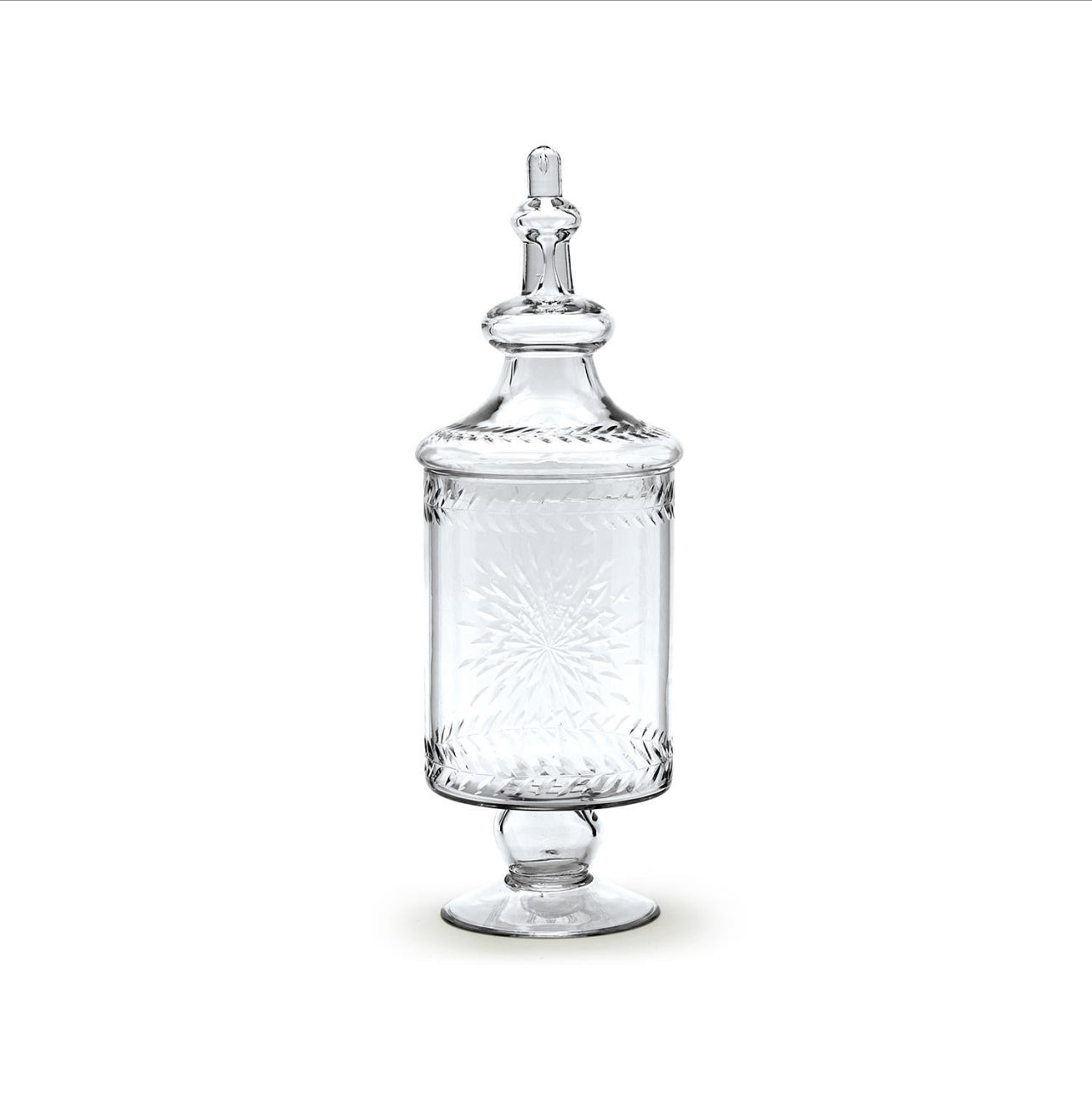 Small Hand-Etched Footed Apothecary Jars with Lid