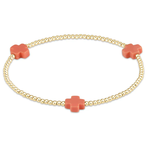 Coral Signature Cross Gold Pattern 2mm Bead Bracelet