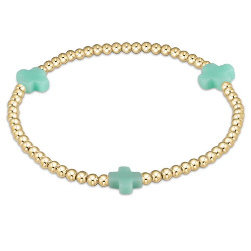 Mint Signature Cross Gold Pattern 3mm Bead Bracelet