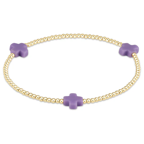 Purple Signature Cross Gold Pattern 2mm Bead Bracelet