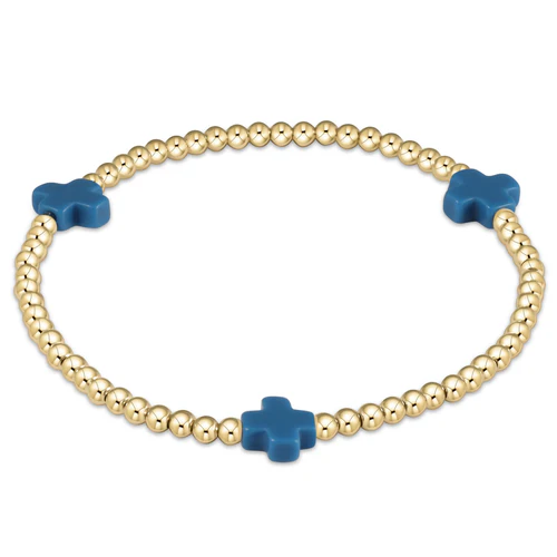 Cobalt Signature Cross Gold Pattern 3mm Bead Bracelet