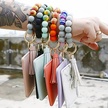 Wallet Wristlet Silicone Bead Tassel Keychain