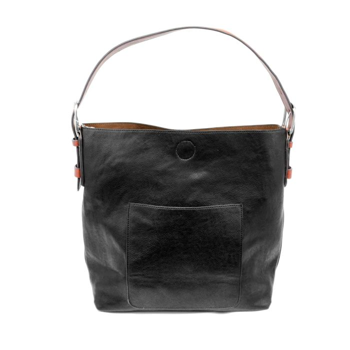 BLACK HOBO WITH CEDAR HANDLE HANDBAG