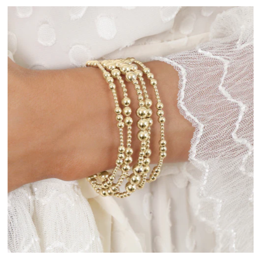 Classic Joy Pattern 4mm Bead Bracelet- Gold